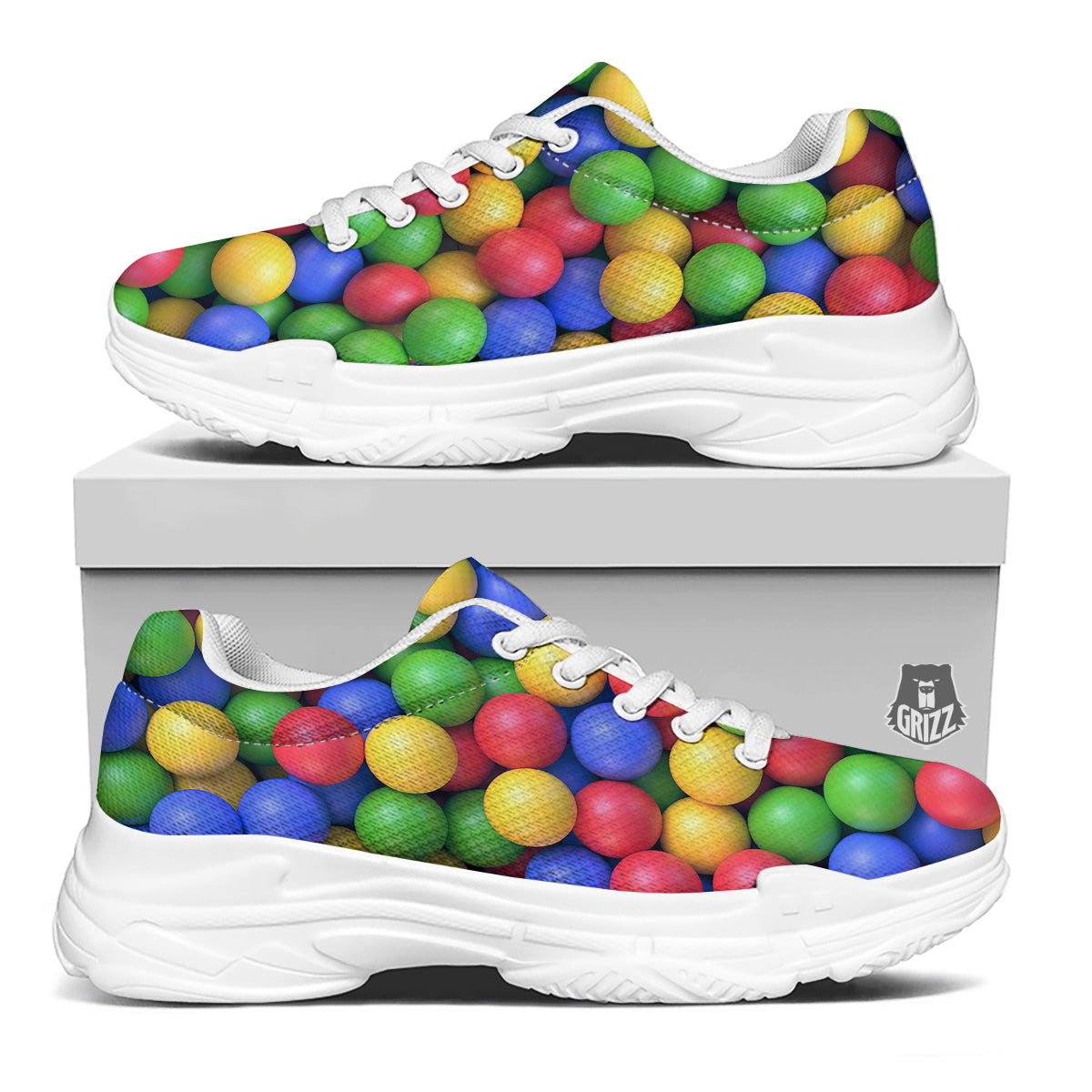 Candy Ball Colorful Print White Chunky Shoes-grizzshop