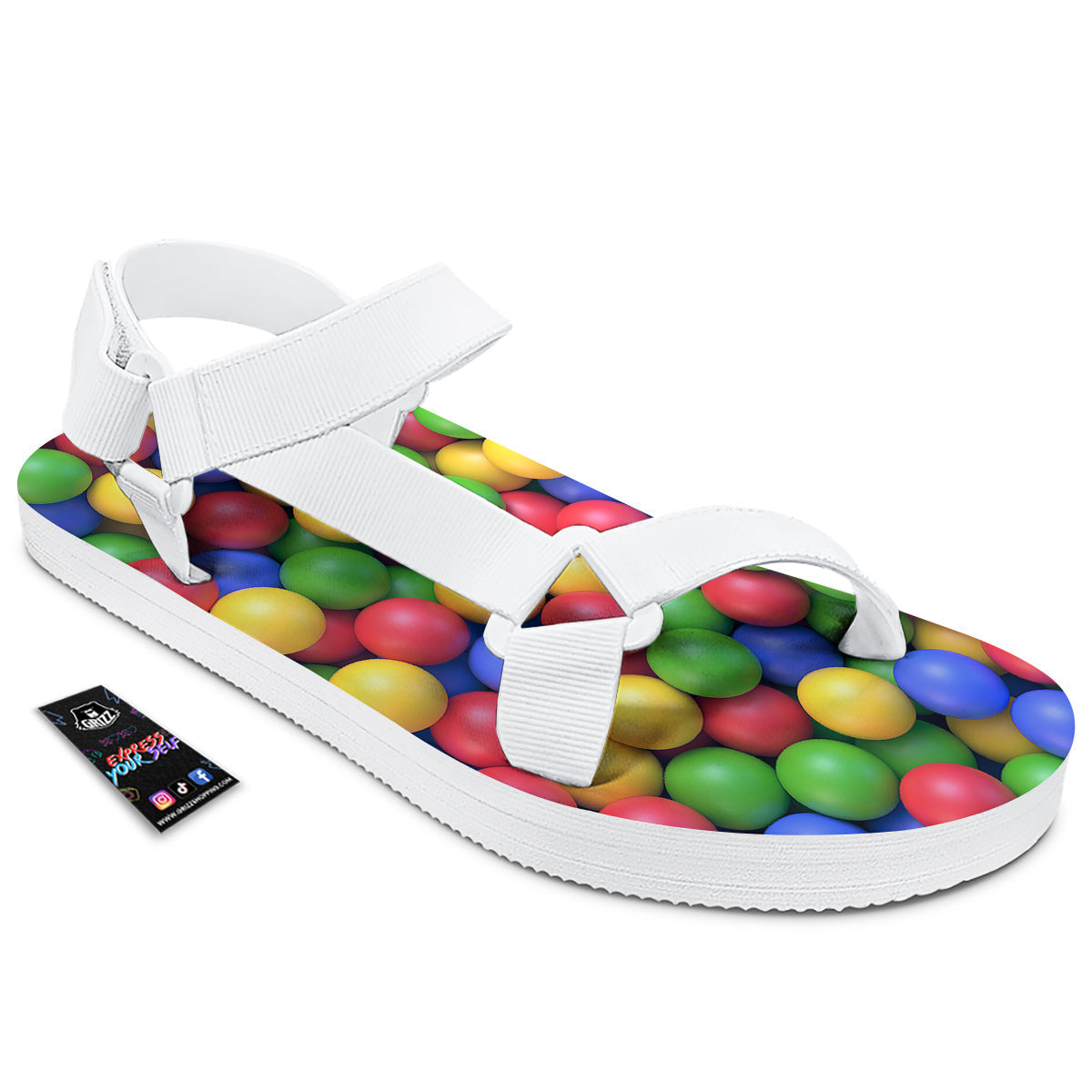 Candy Ball Colorful Print White Open Toe Sandals-grizzshop