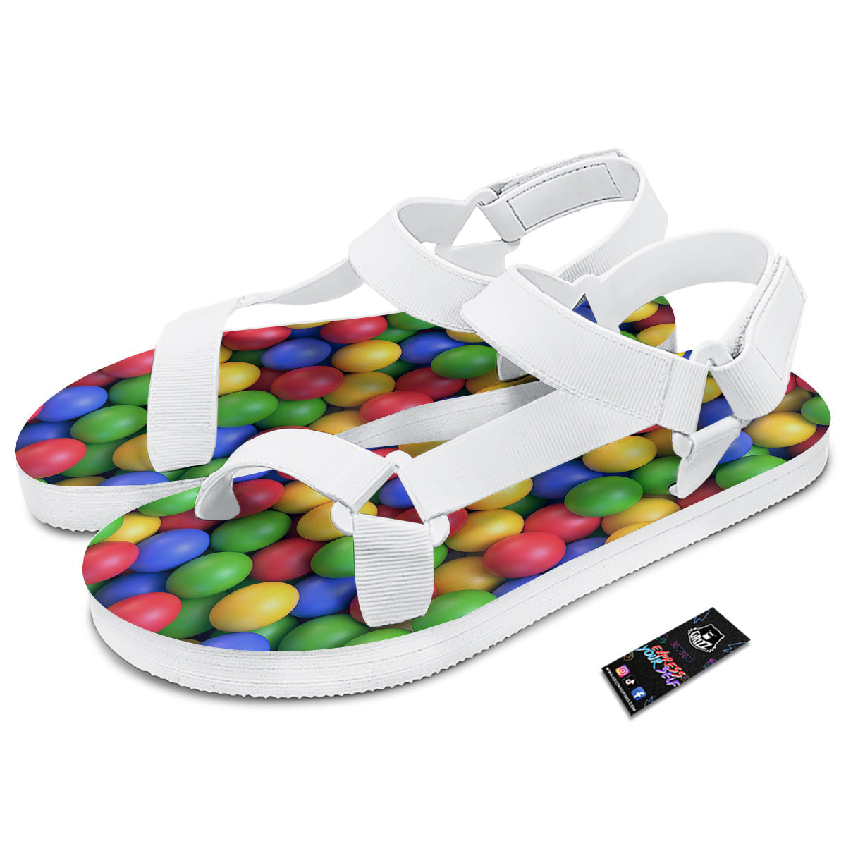 Candy Ball Colorful Print White Open Toe Sandals-grizzshop