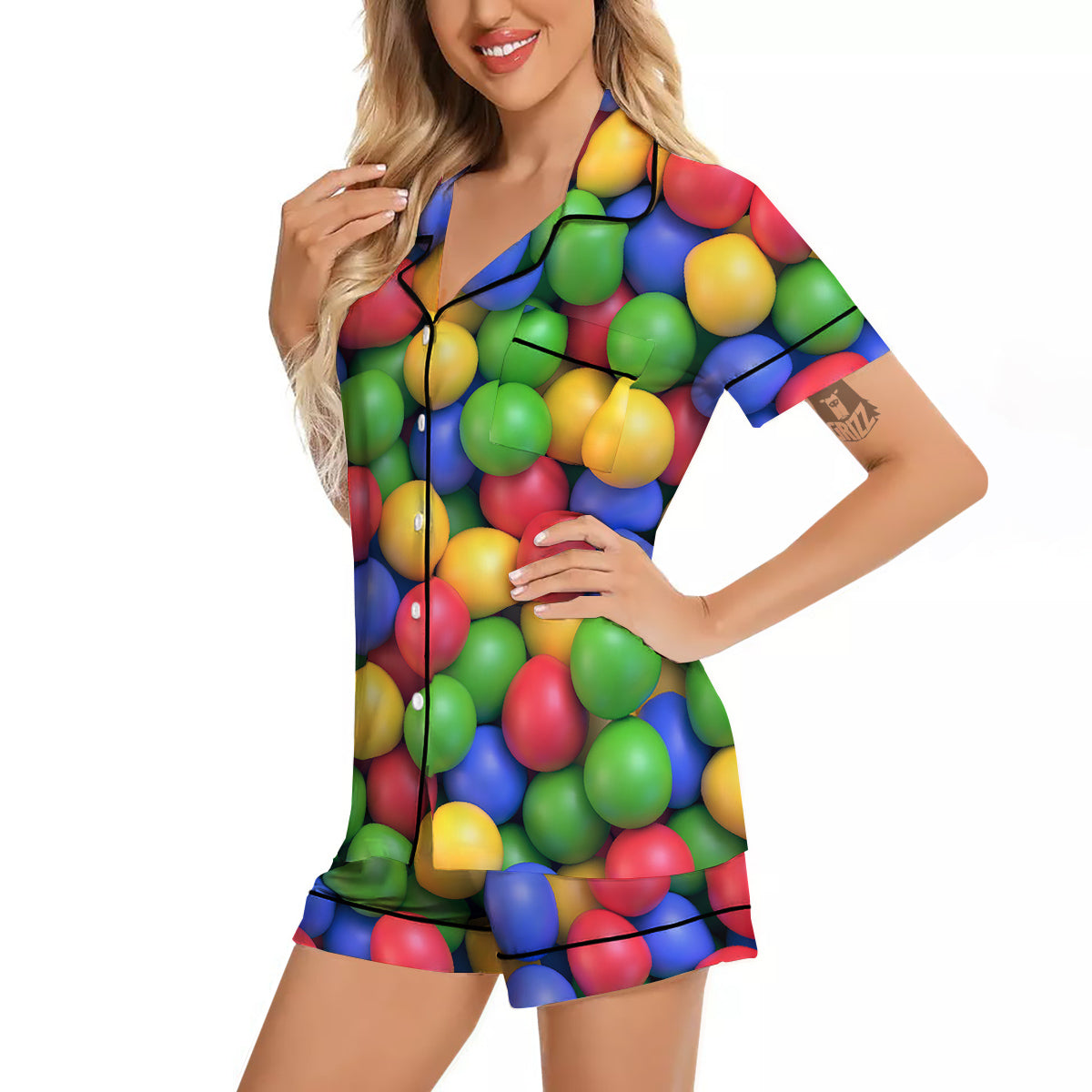Candy Ball Colorful Print Women Silk Pajamas-grizzshop