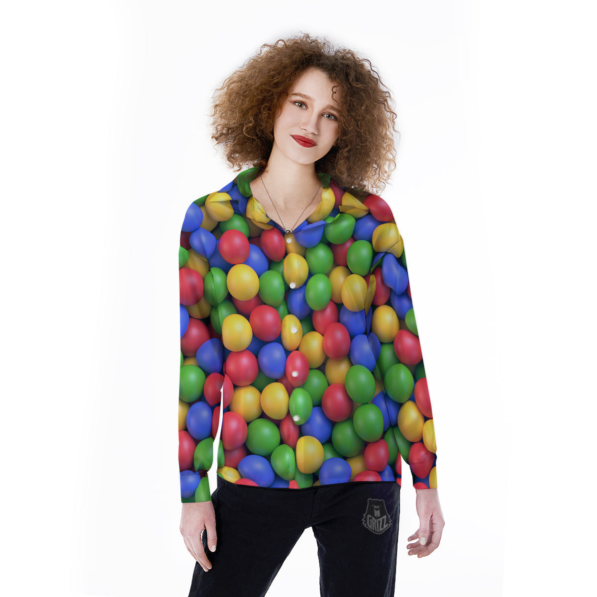 Candy Ball Colorful Print Women's Long Sleeve Shirts-grizzshop