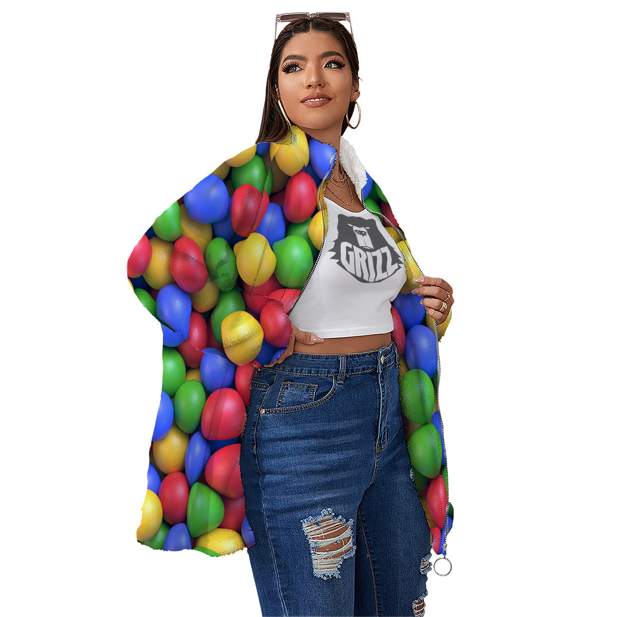 Candy Ball Colorful Print Women's Sherpa Jacket-grizzshop