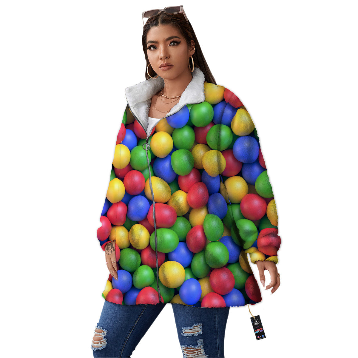 Candy Ball Colorful Print Women's Sherpa Jacket-grizzshop