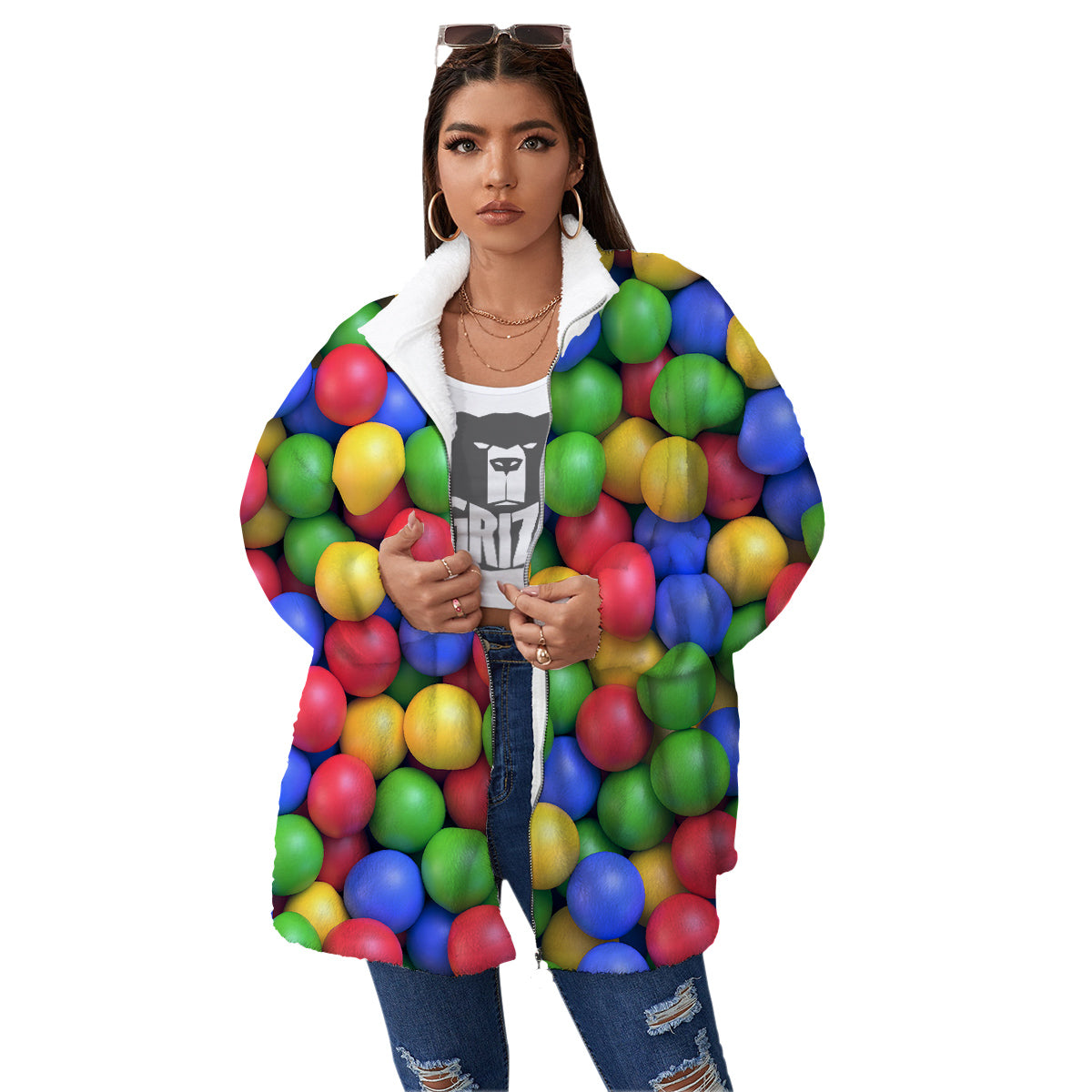Candy Ball Colorful Print Women's Sherpa Jacket-grizzshop