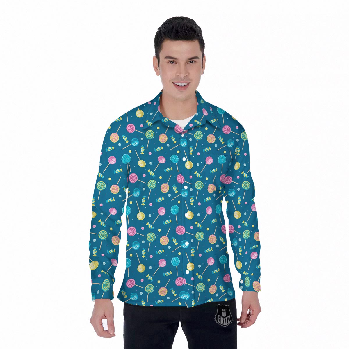Candy Ball Sweet Print Pattern Men's Long Sleeve Shirts-grizzshop