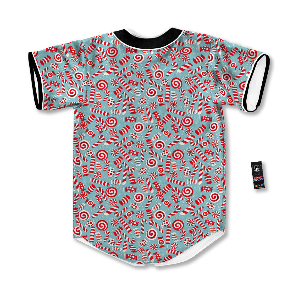 Candy Cane Christmas Print Pattern Baseball Jersey-grizzshop