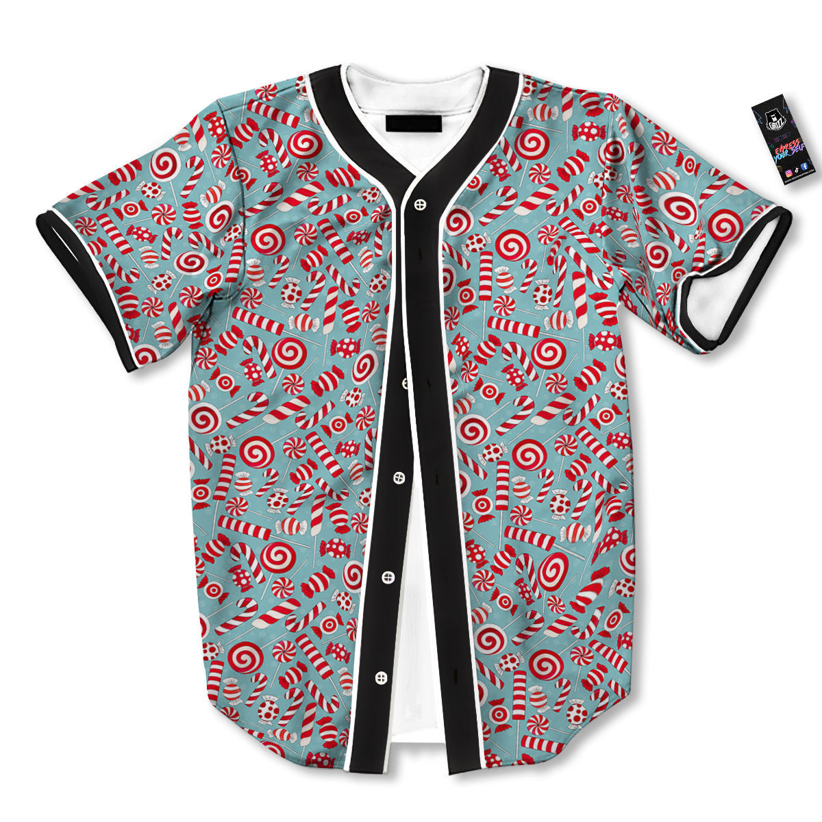 Candy Cane Christmas Print Pattern Baseball Jersey-grizzshop