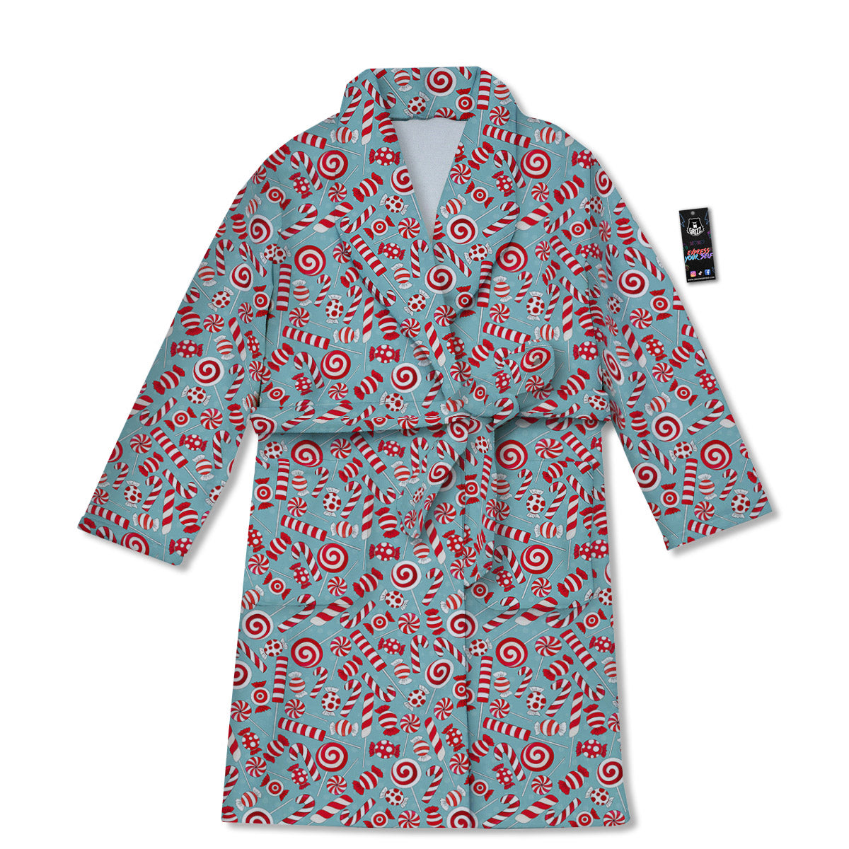 Candy Cane Christmas Print Pattern Bathrobe-grizzshop