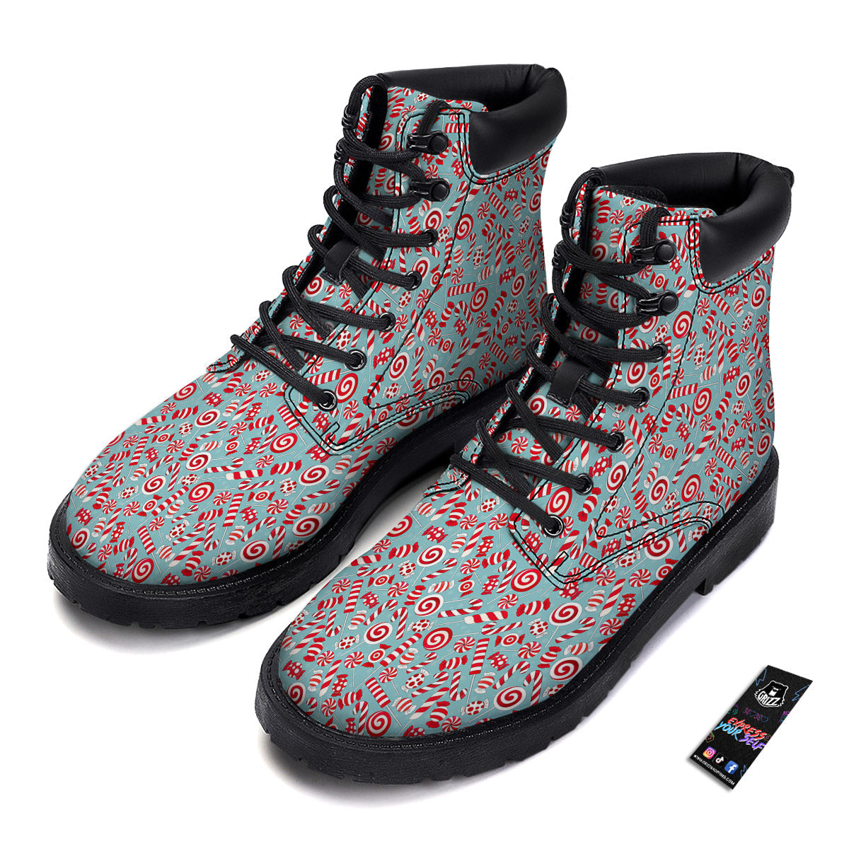 Candy Cane Christmas Print Pattern Boots-grizzshop