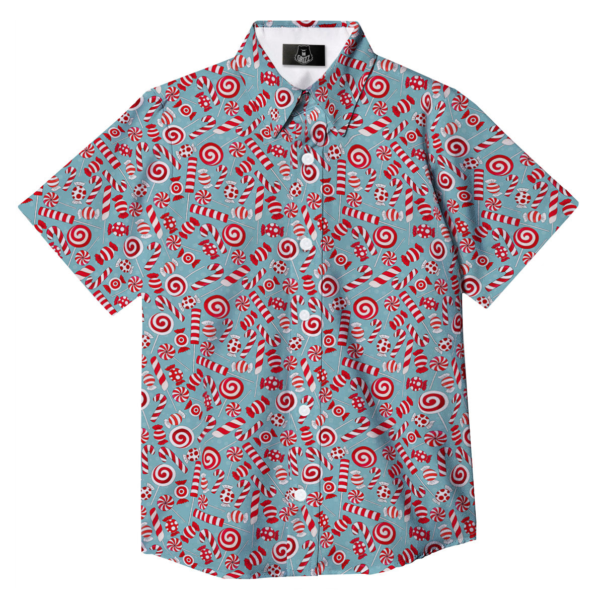 Candy Cane Christmas Print Pattern Button Up Shirt-grizzshop