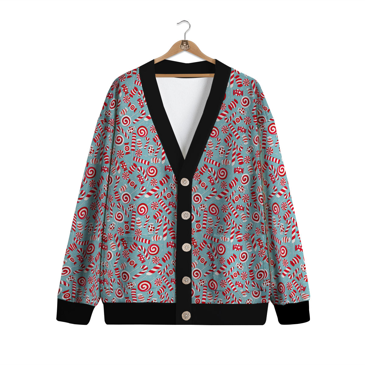 Candy Cane Christmas Print Pattern Cardigan-grizzshop