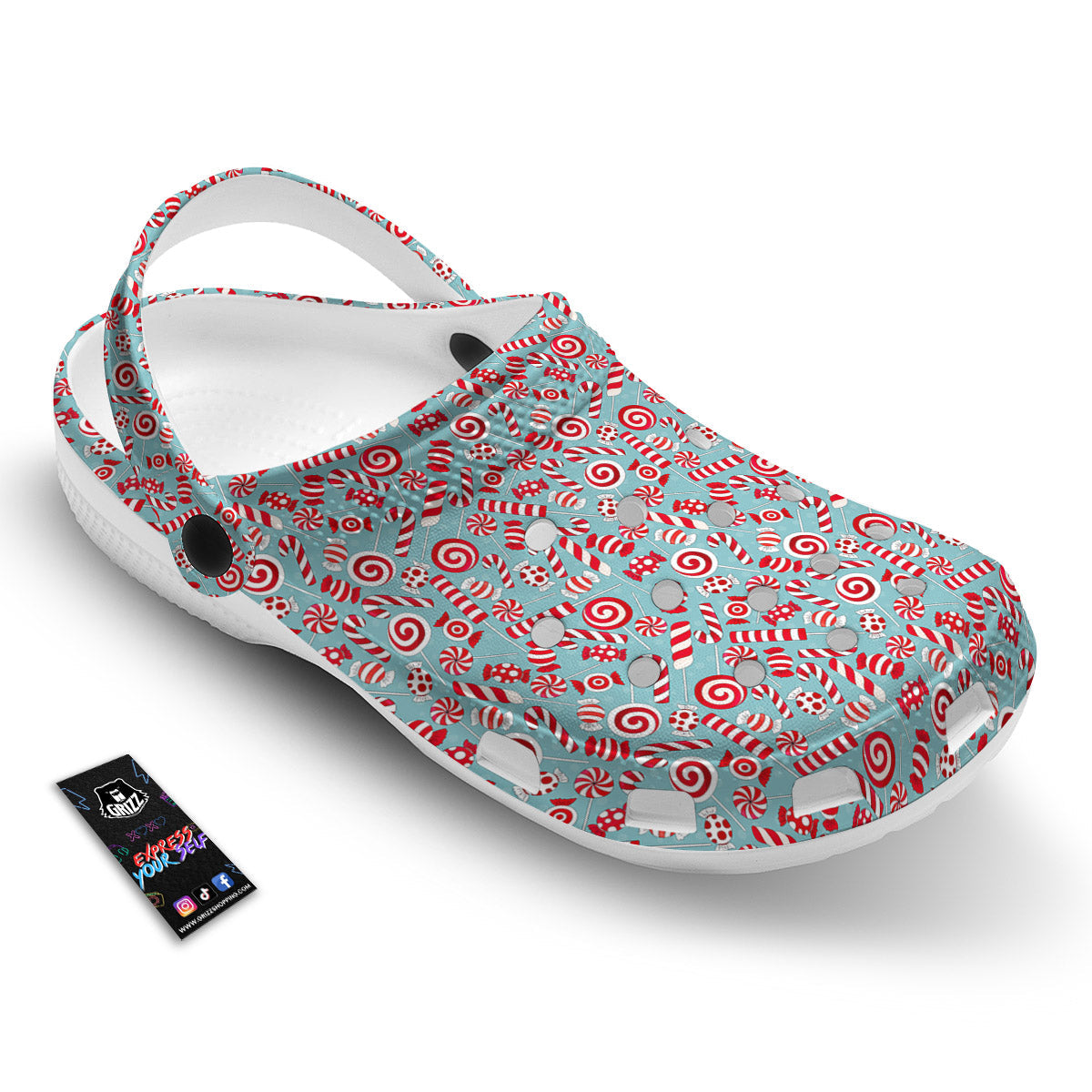 Candy Cane Christmas Print Pattern Clog-grizzshop