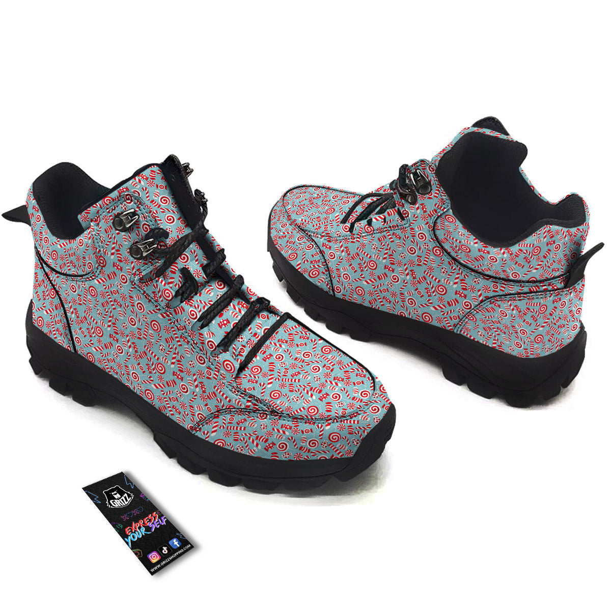 Candy Cane Christmas Print Pattern Hiking Shoes-grizzshop
