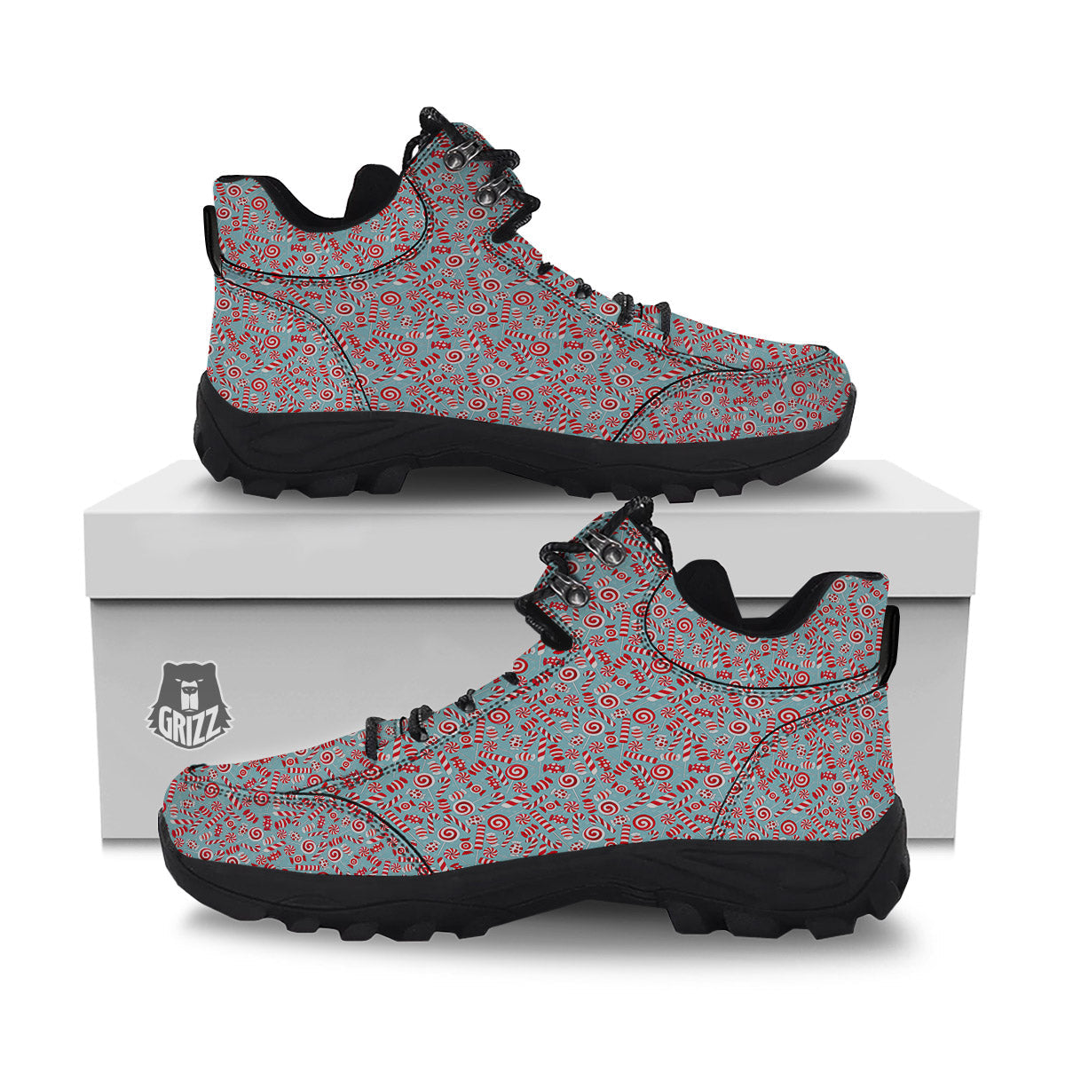 Candy Cane Christmas Print Pattern Hiking Shoes-grizzshop