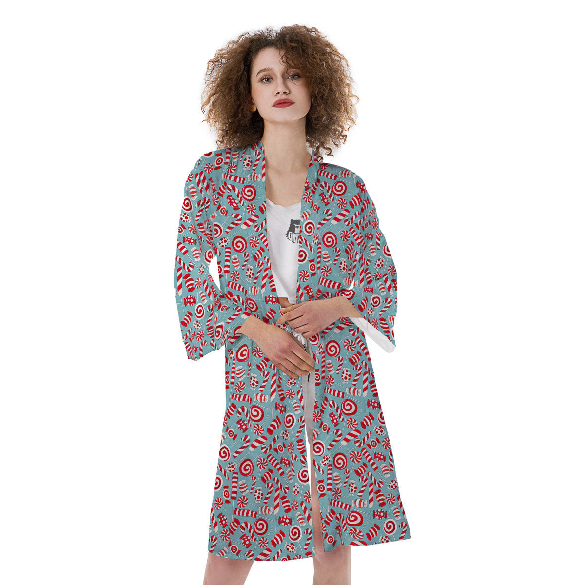 Candy Cane Christmas Print Pattern Kimono-grizzshop