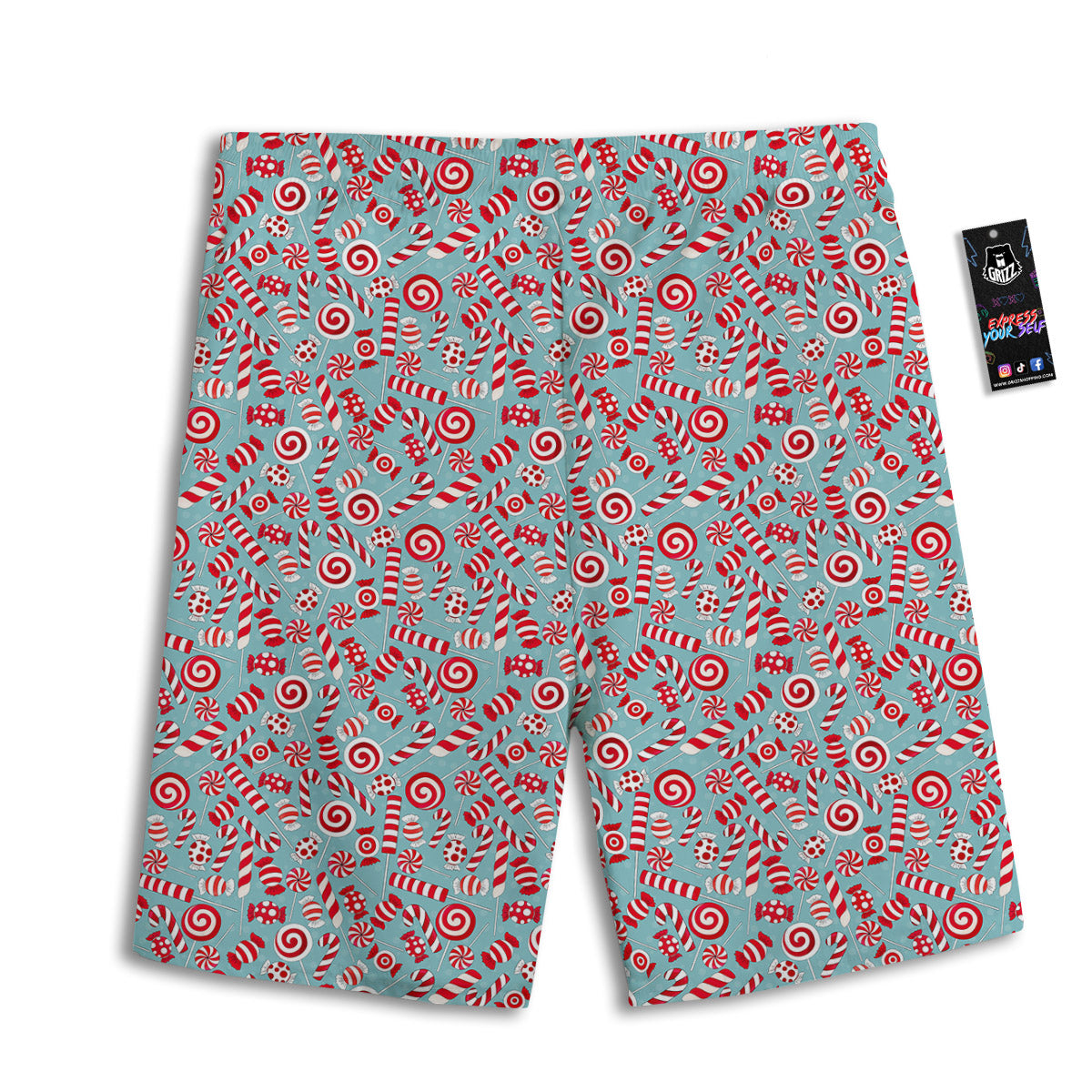 Candy Cane Christmas Print Pattern Men's Athletic Shorts