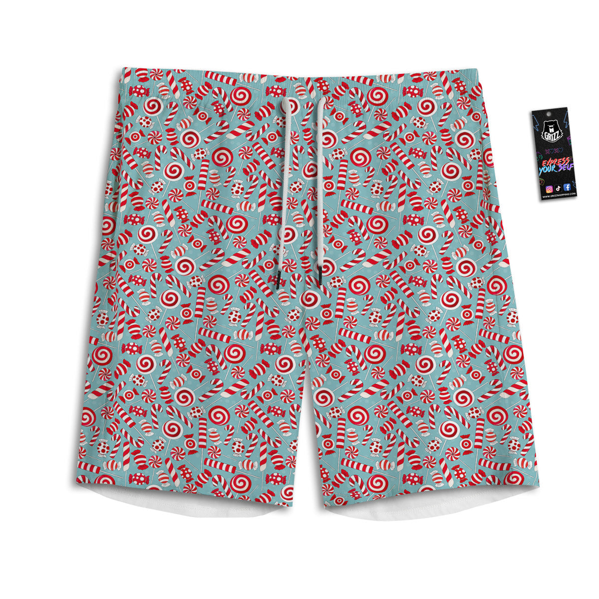 Candy Cane Christmas Print Pattern Men's Athletic Shorts