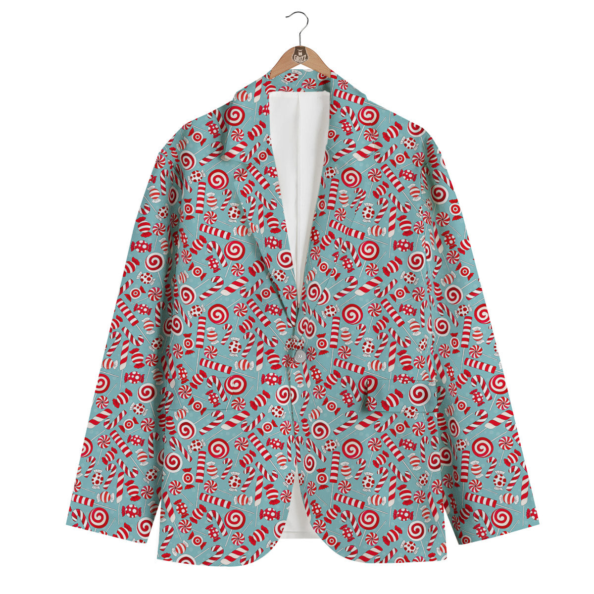 Candy Cane Christmas Print Pattern Men's Blazer-grizzshop