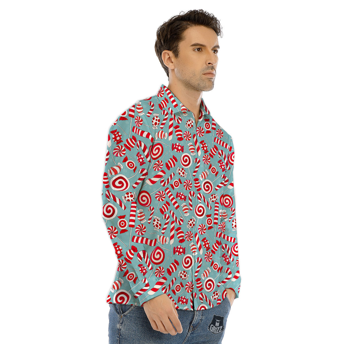 Candy Cane Christmas Print Pattern Men's Dress Shirts-grizzshop