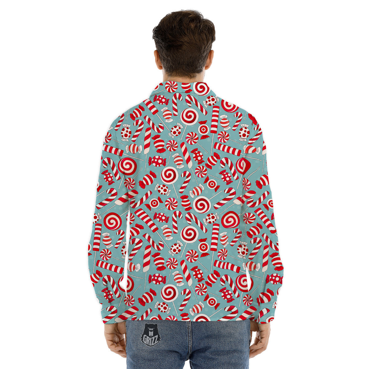 Candy Cane Christmas Print Pattern Men's Dress Shirts-grizzshop