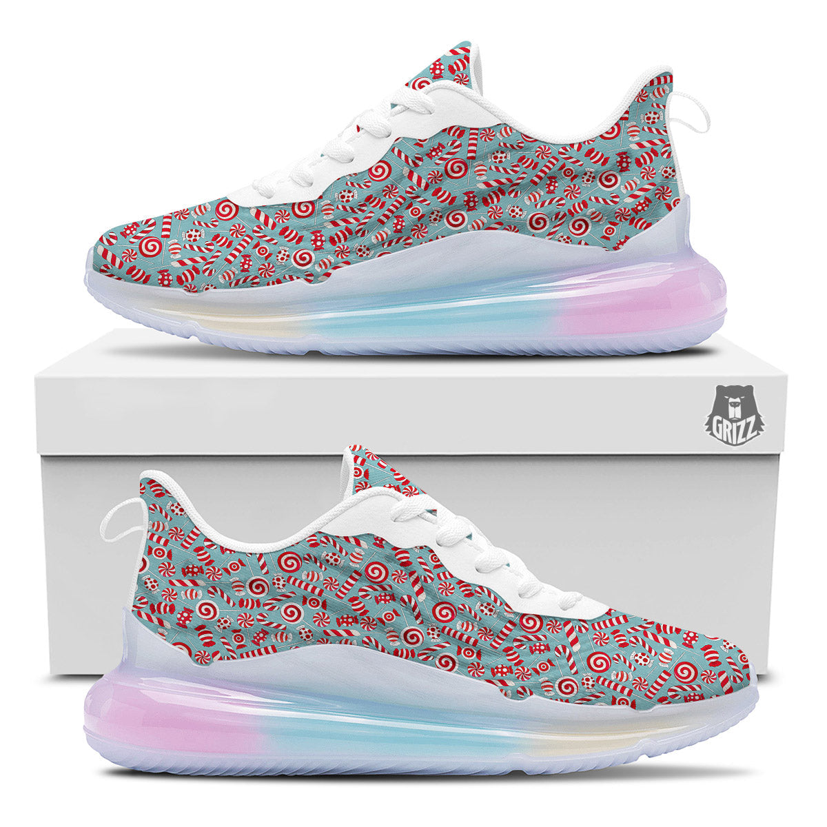 Candy Cane Christmas Print Pattern Running Sneakers-grizzshop