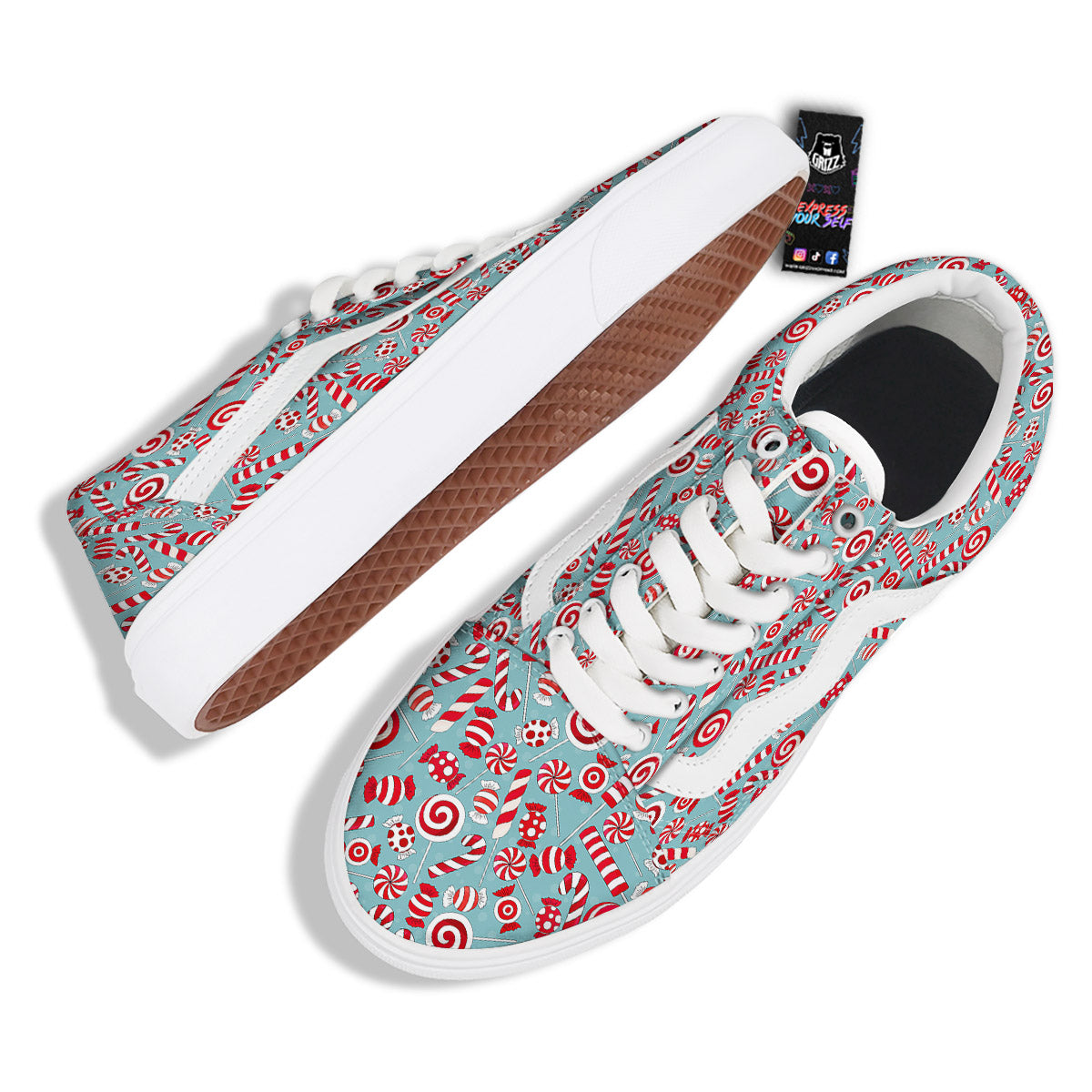 Candy Cane Christmas Print Pattern Skate Shoes-grizzshop