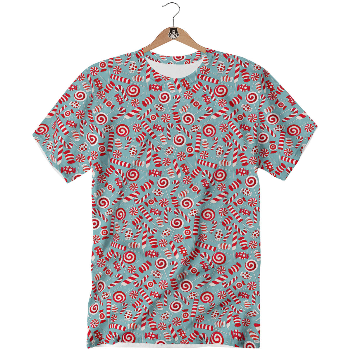 Candy Cane Christmas Print Pattern T-Shirt-grizzshop