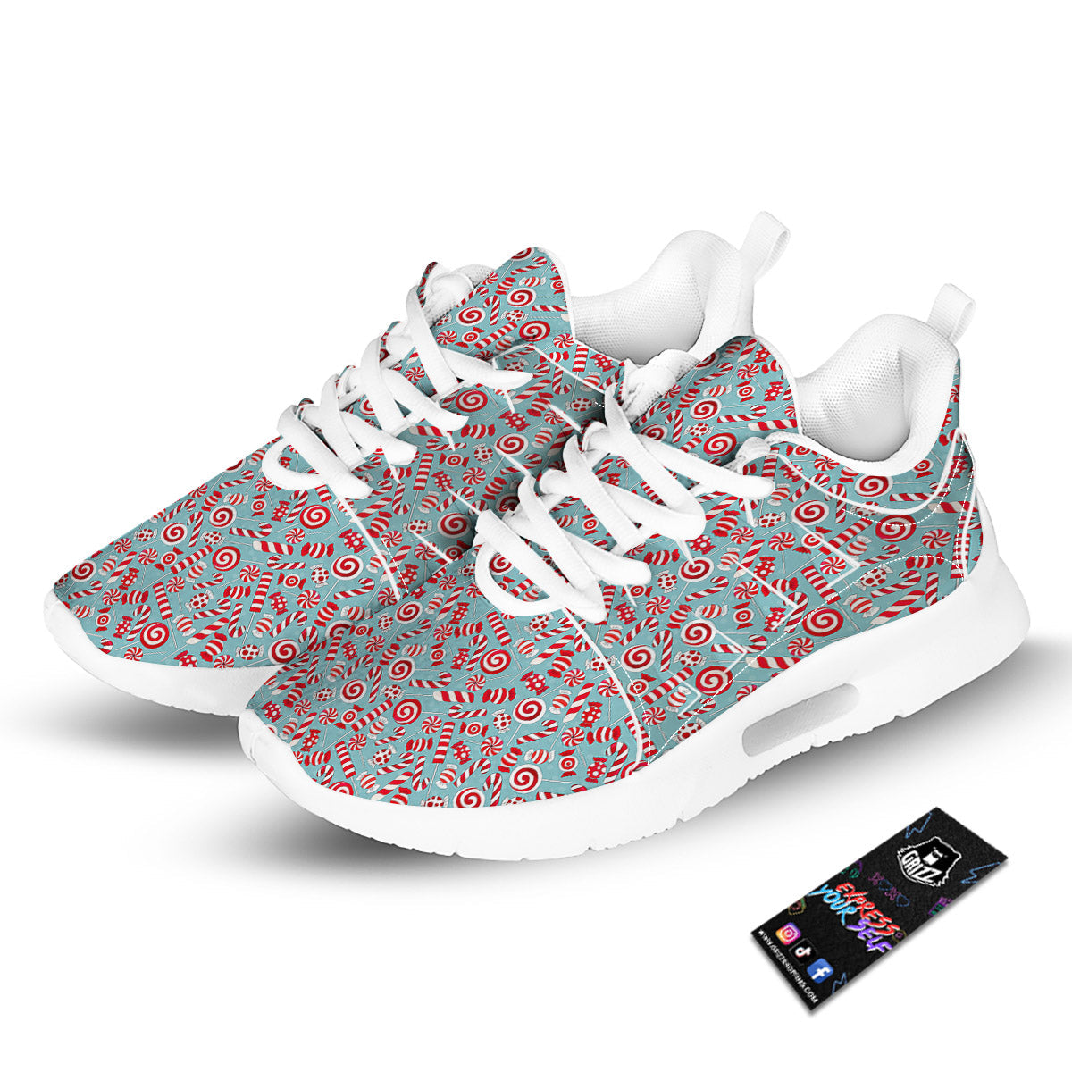 Candy Cane Christmas Print Pattern Tennis Shoes-grizzshop