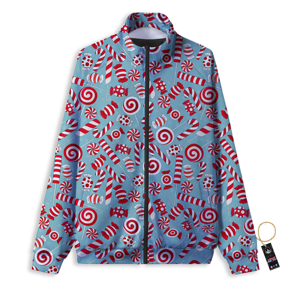 Candy Cane Christmas Print Pattern Track Jacket-grizzshop