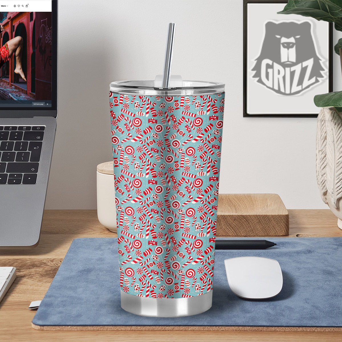 Candy Cane Christmas Print Pattern Tumbler-grizzshop