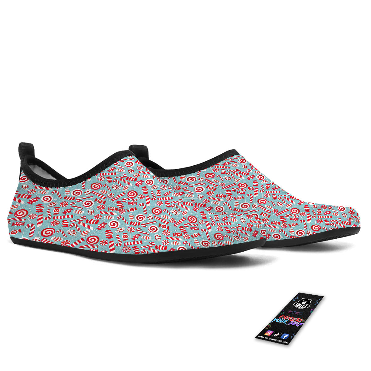 Candy Cane Christmas Print Pattern Water Shoes-grizzshop