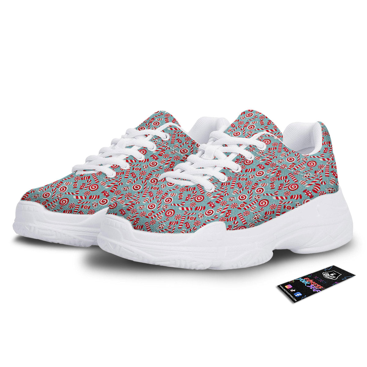 Candy Cane Christmas Print Pattern White Chunky Shoes-grizzshop
