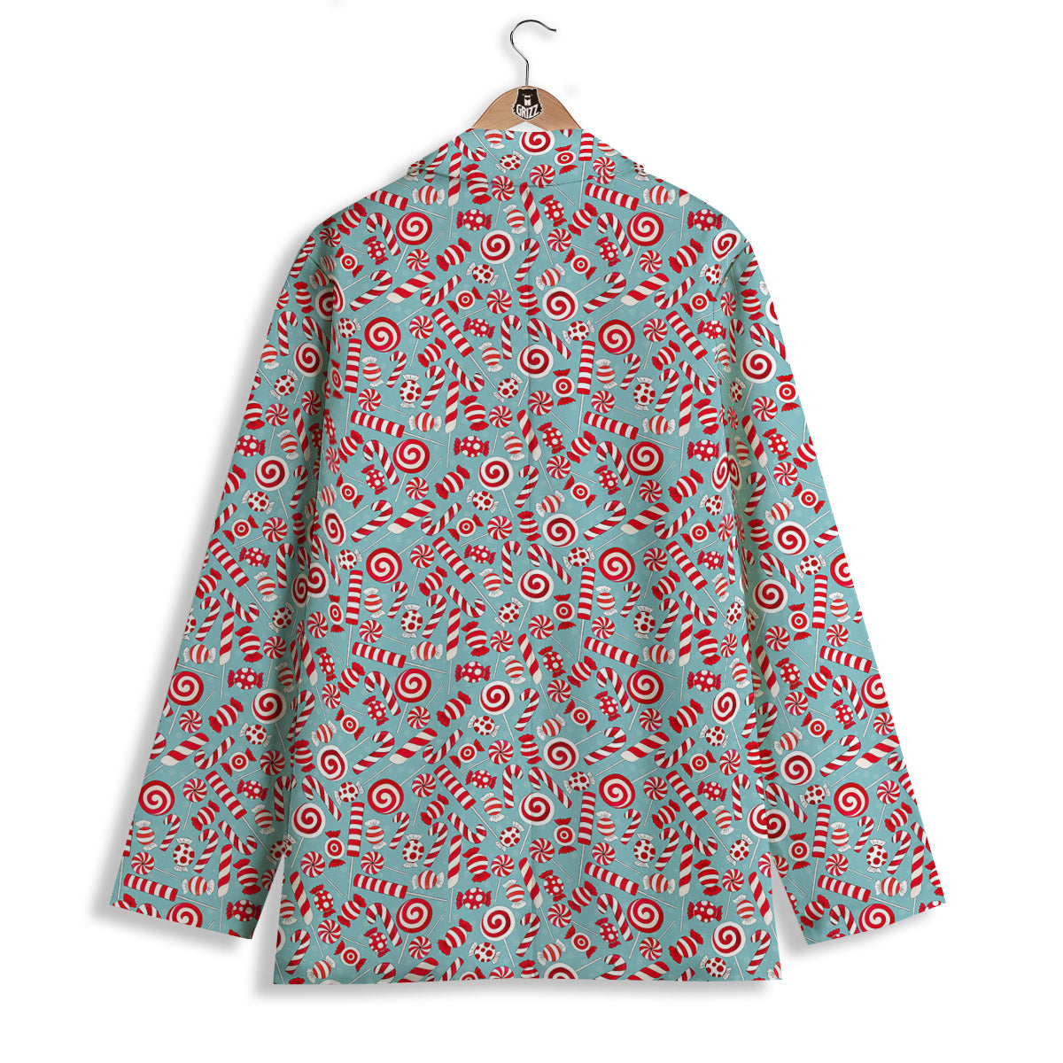 Candy Cane Christmas Print Pattern Women's Blazer-grizzshop