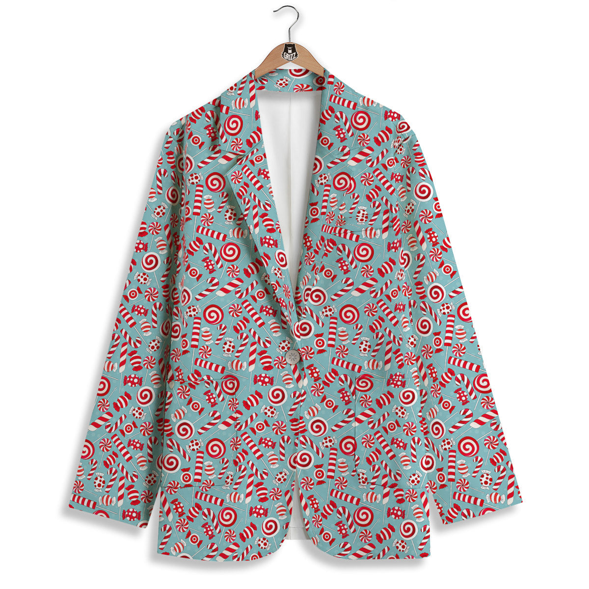 Candy Cane Christmas Print Pattern Women's Blazer-grizzshop