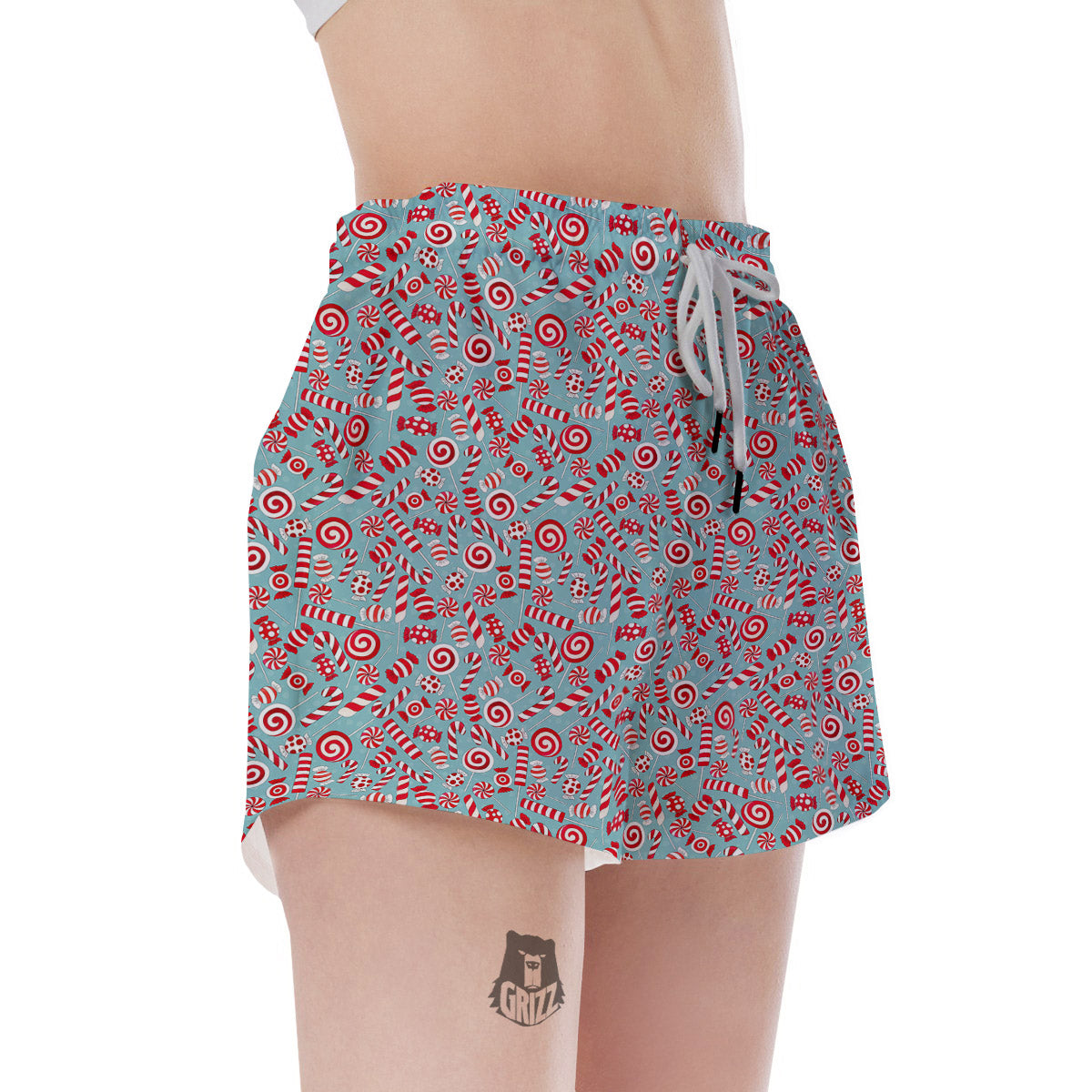 Candy Cane Christmas Print Pattern Women's Shorts-grizzshop