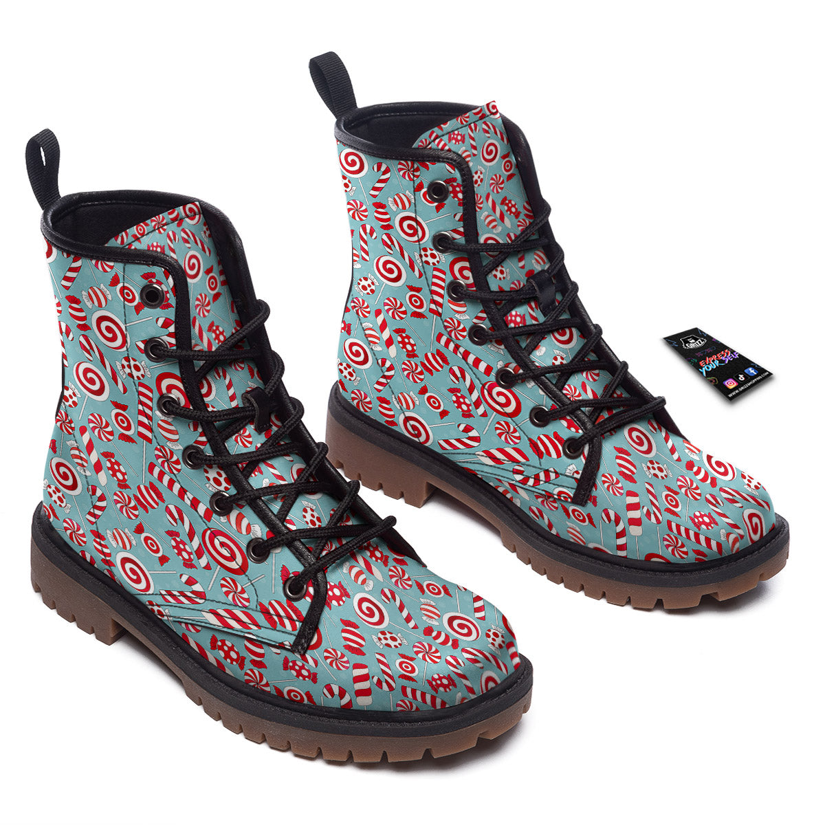 Candy Cane Christmas Print Pattern Work Boots-grizzshop