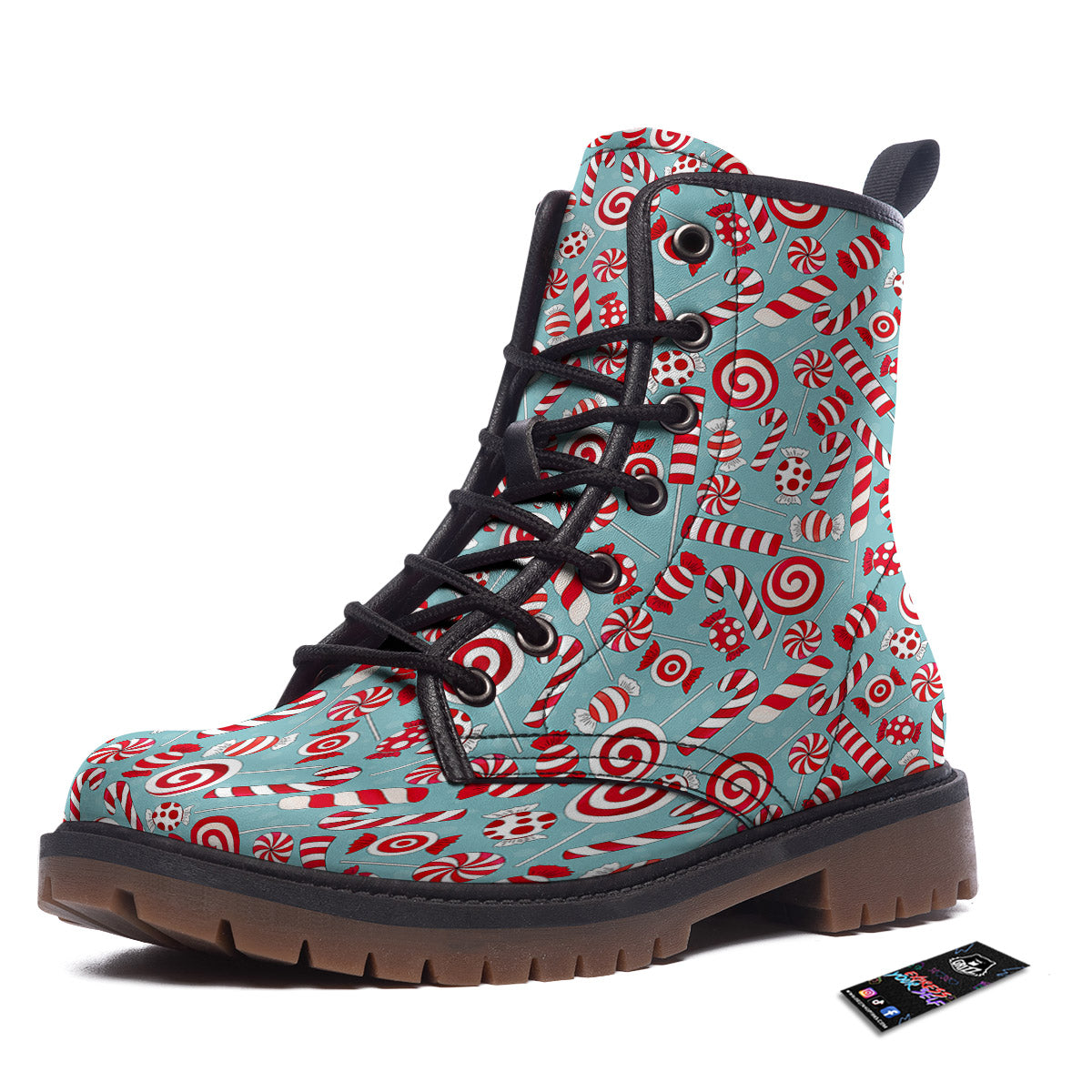 Candy Cane Christmas Print Pattern Work Boots-grizzshop