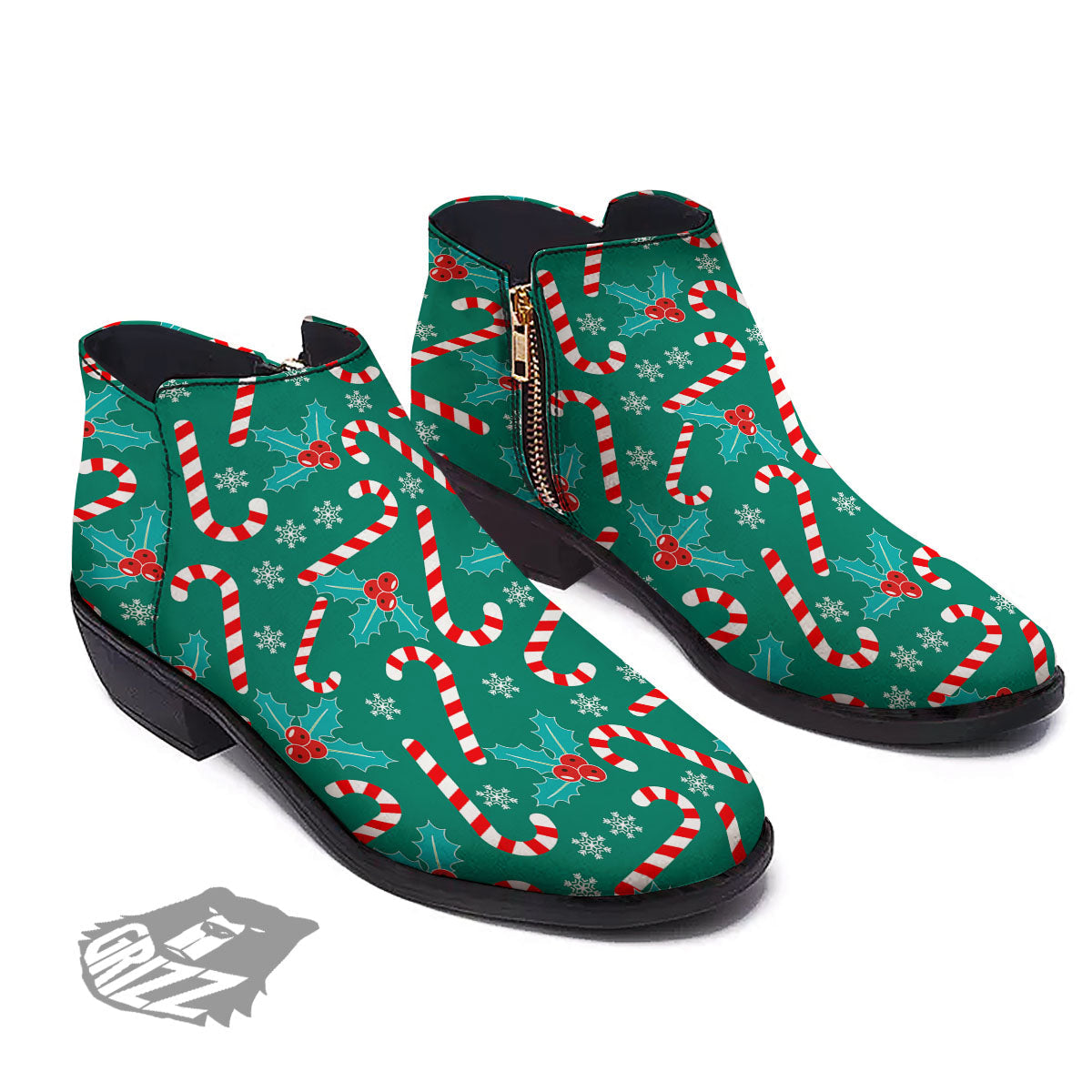 Candy Cane Merry Christmas Print Pattern Ankle Boots-grizzshop