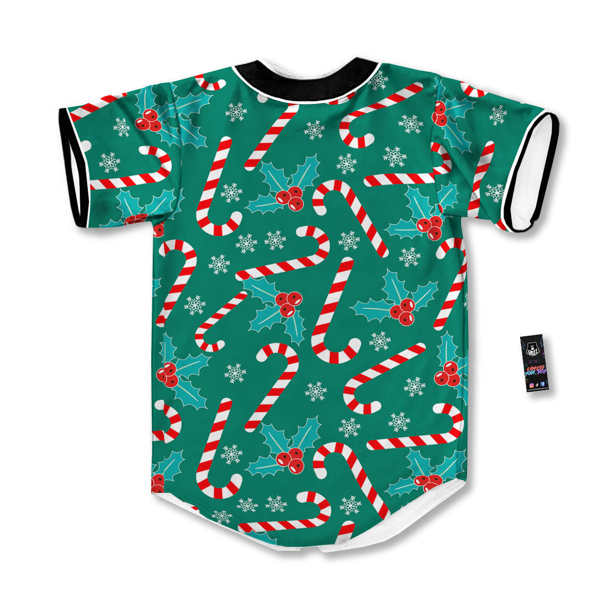Candy Cane Merry Christmas Print Pattern Baseball Jersey-grizzshop