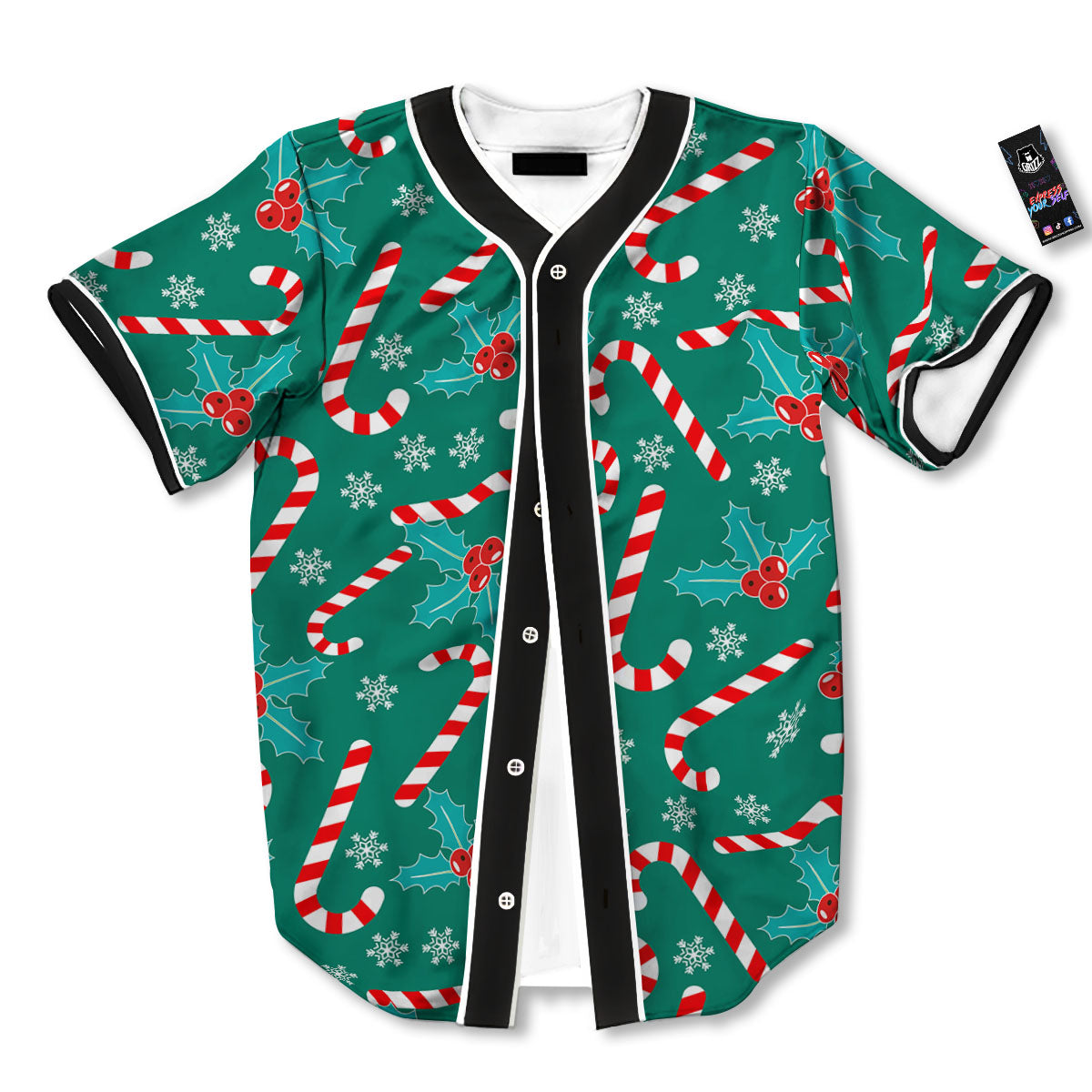 Candy Cane Merry Christmas Print Pattern Baseball Jersey-grizzshop