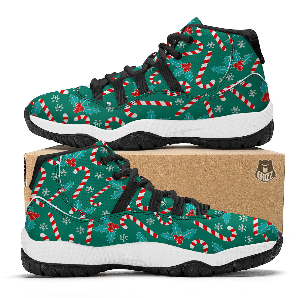 Candy Cane Merry Christmas Print Pattern Black Bball Shoes-grizzshop