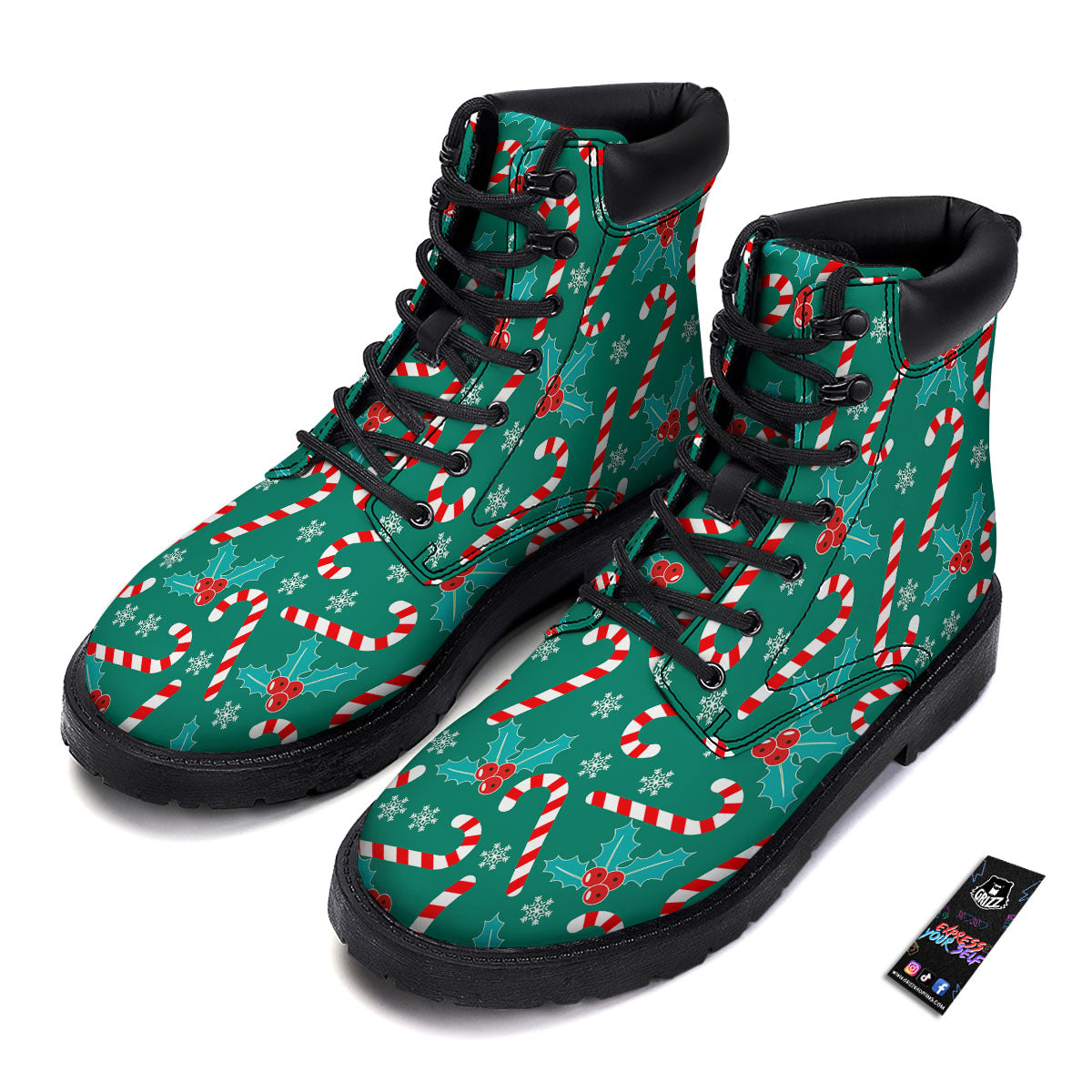 Candy Cane Merry Christmas Print Pattern Boots-grizzshop