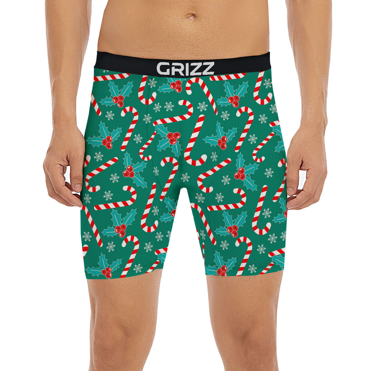 Candy Cane Merry Christmas Print Pattern Boxer Briefs-grizzshop