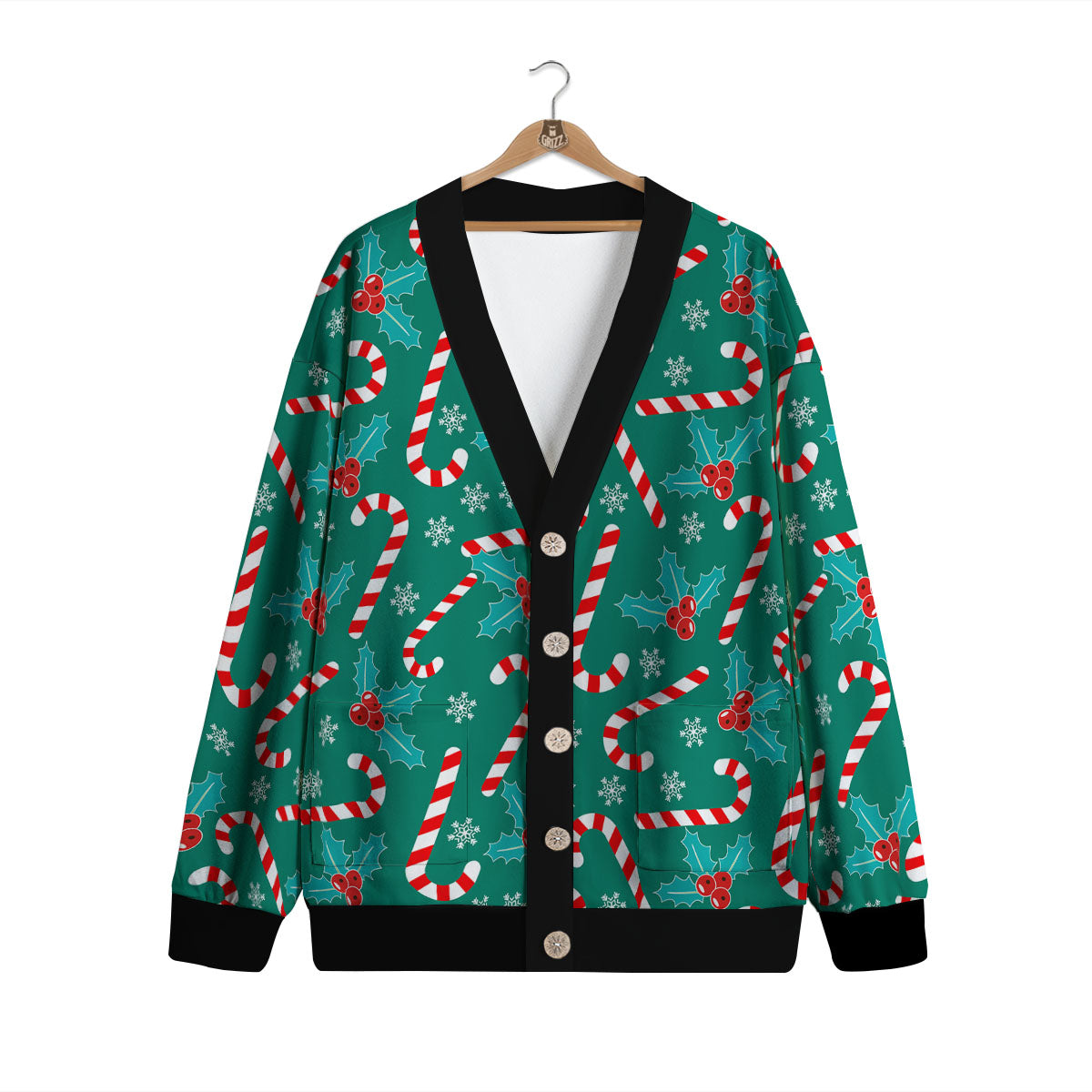 Candy Cane Merry Christmas Print Pattern Cardigan-grizzshop