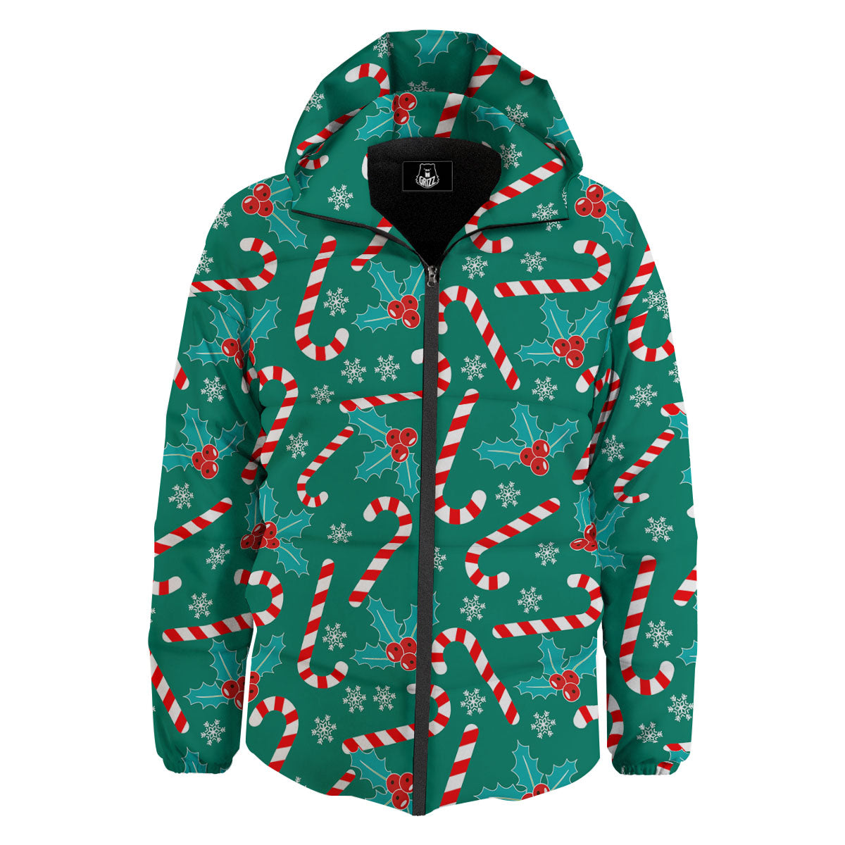 Candy Cane Merry Christmas Print Pattern Down Jacket-grizzshop