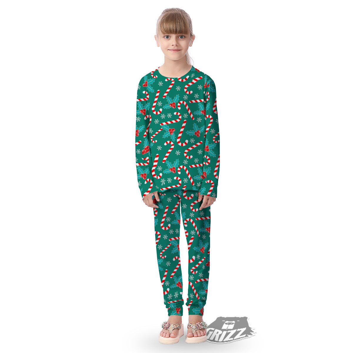 Candy Cane Merry Christmas Print Pattern Kid's Pajamas-grizzshop