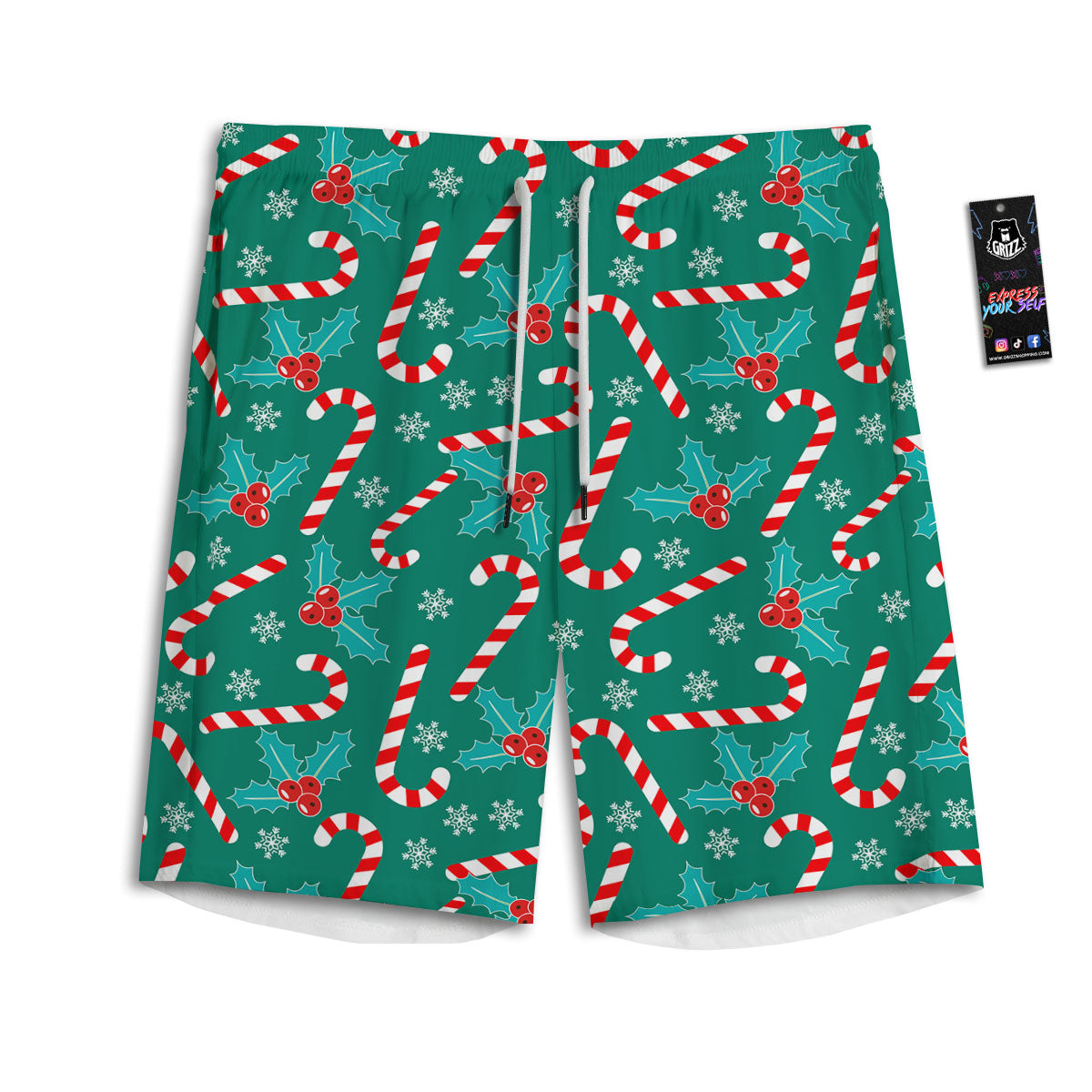 Candy Cane Merry Christmas Print Pattern Men's Athletic Shorts