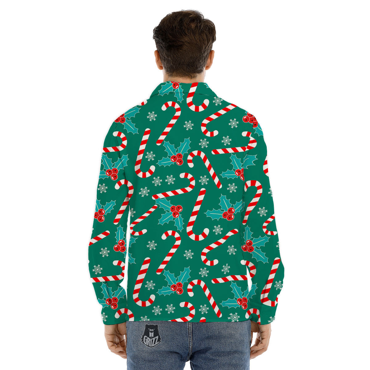 Candy Cane Merry Christmas Print Pattern Men's Dress Shirts-grizzshop