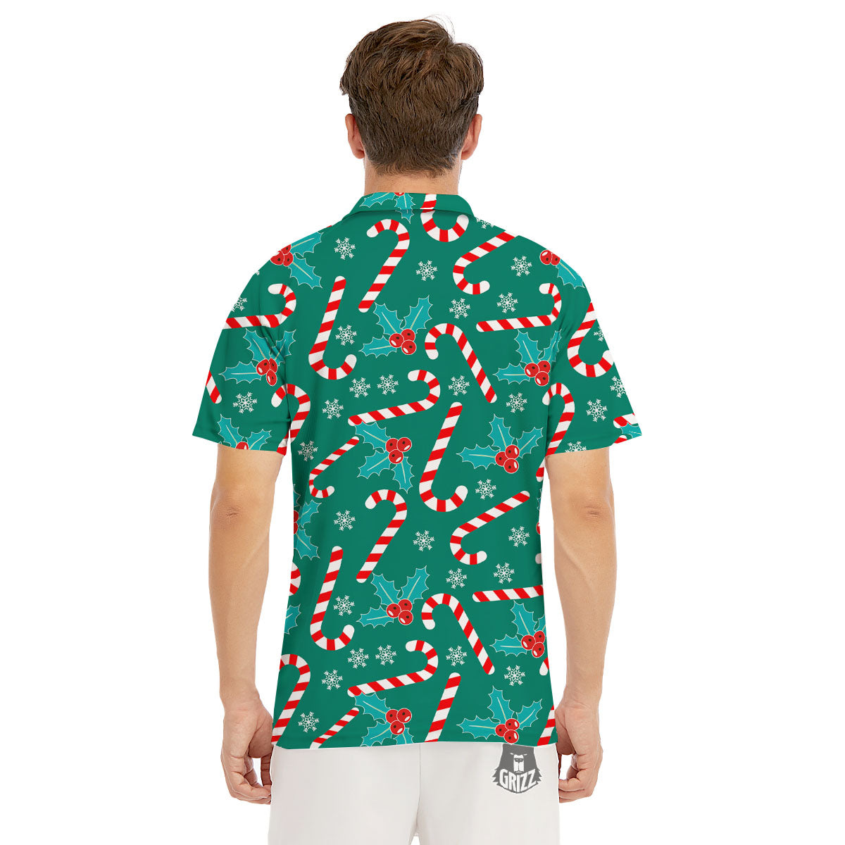 Candy Cane Merry Christmas Print Pattern Men's Golf Shirts-grizzshop