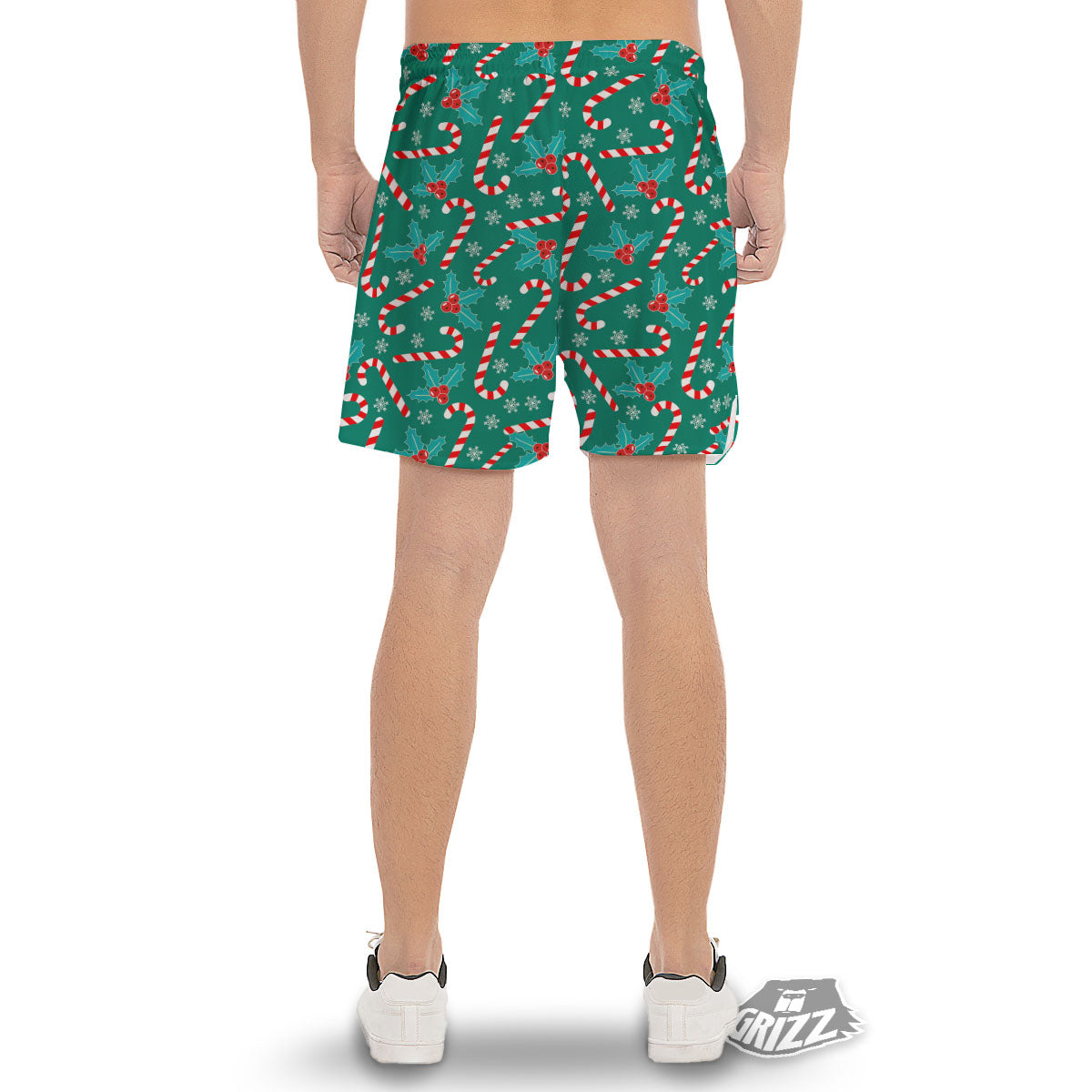 Candy Cane Merry Christmas Print Pattern Men's Gym Shorts-grizzshop